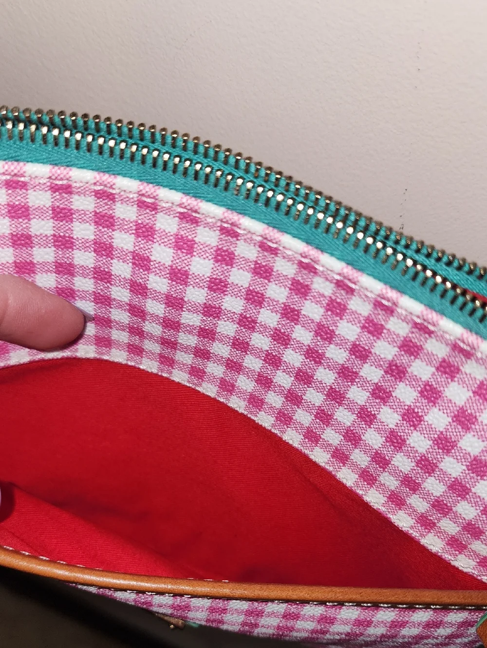 Dooney & Bourke Leather Picnic Pink Mint Gingham Crossbody Shoulder Bag Purse - Picture 10 of 12